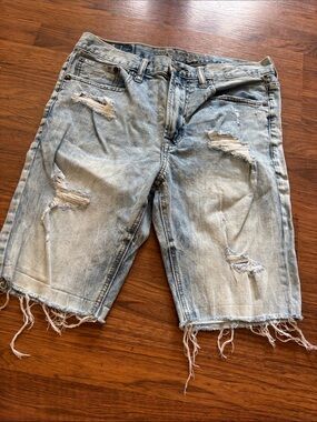 Men's Light Blue Distressed Denim Jean Shorts